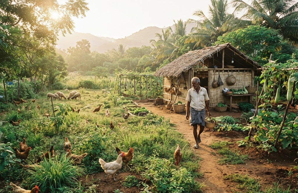 A farmer caring for a Tamil Nadu farm