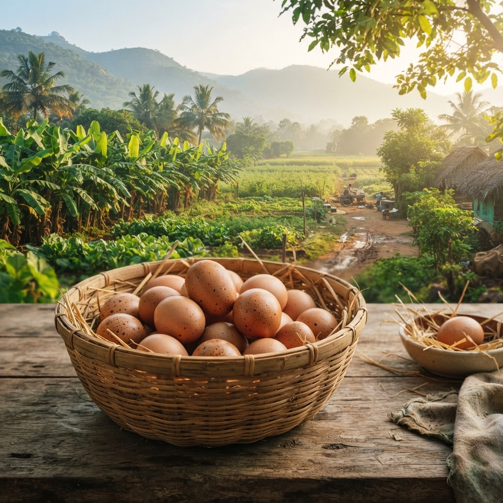 Fresh country eggs collected from a partner farm